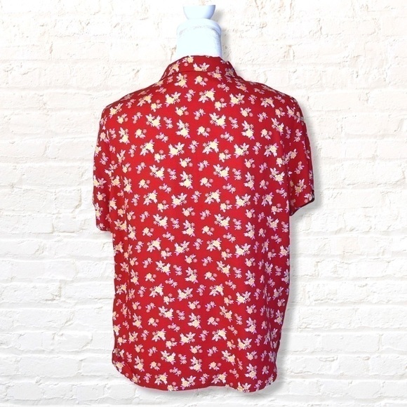 🎁3 for $30 Aeropostale Red Floral Tie Front Button Down Shirt Size - Picture 4 of 8